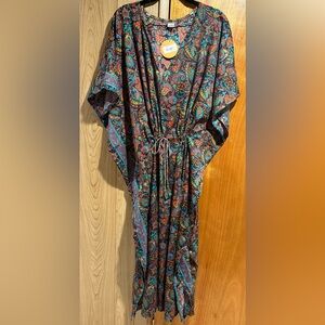 Silk Paisley Print Kimono Dress
